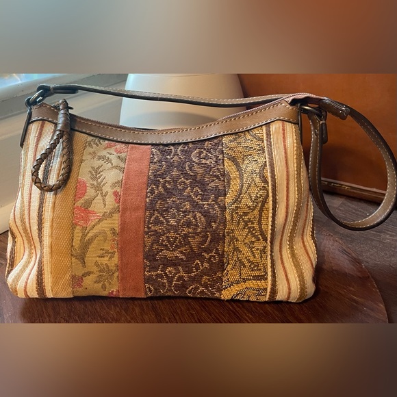 Relic patchwork tapestry fabric mini shoulder bag purse tan brown vintage - Picture 1 of 8